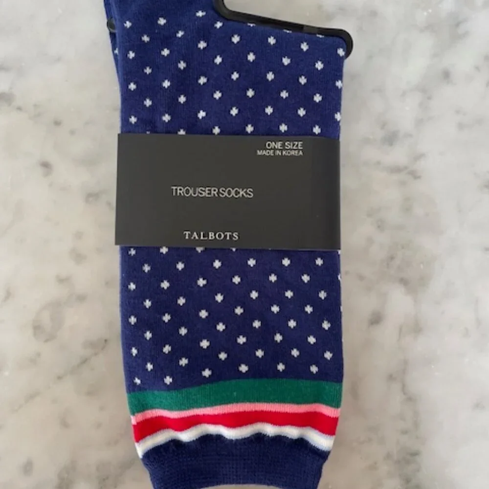 TALBOTS Dulce Stripe Dot Trouser Socks Blue White Polka Dot Woman 9-11